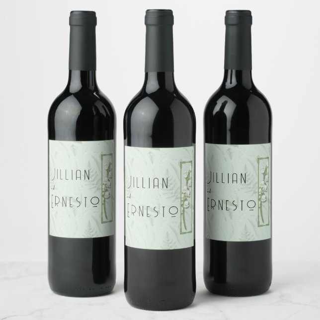 Lily of Valley with Ferns || Pale Green Wine Label (Bottles)