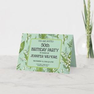 Lily of Valley with Ferns Sage Green Custom Invitation