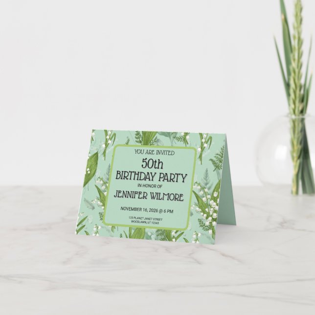 Lily of Valley with Ferns || Sage Green Custom Invitation (Front)
