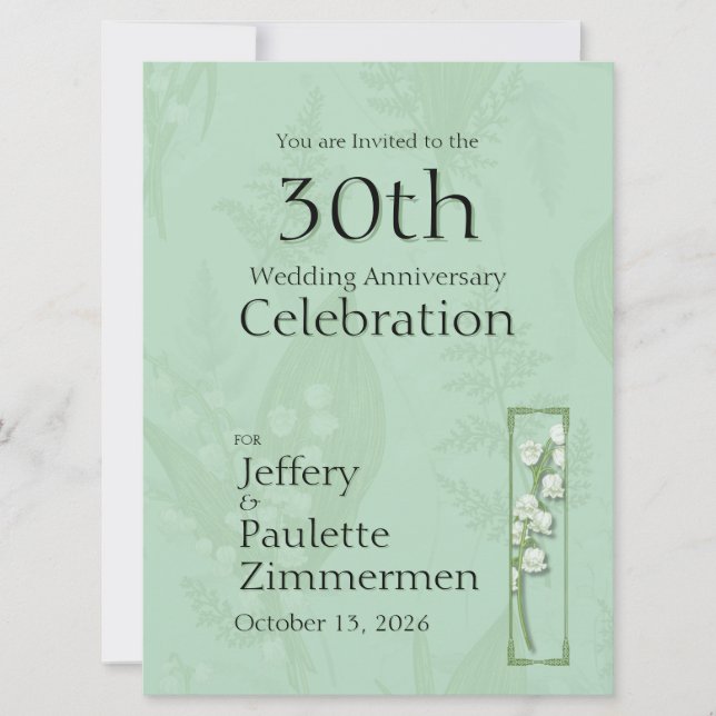 Lily of Valley with Ferns || Sage Green Custom Invitation (Front)