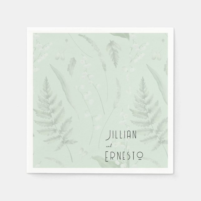 Lily of Valley with Ferns || Sage Green Custom Napkins (Front)