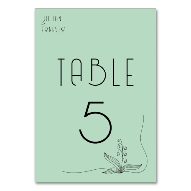 Lily of Valley with Ferns || Soft Green 2 Sided Table Number (Front)