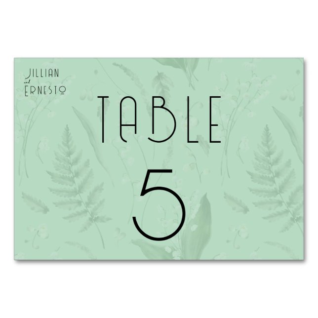 Lily of Valley with Ferns || Soft Green 2 Sided Table Number (Front)