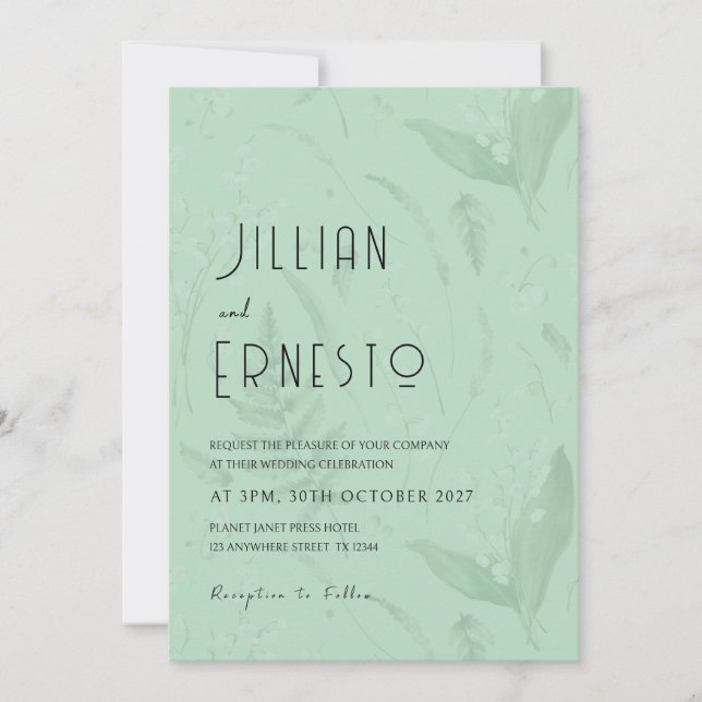 Lily of Valley with Ferns || Soft Green Custom Invitation (Front)