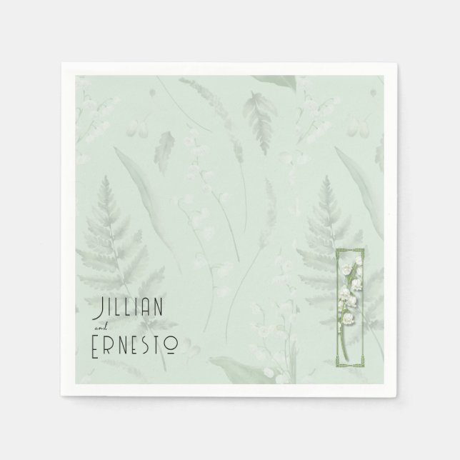 Lily of Valley with Ferns || Soft Green Custom Napkins (Front)