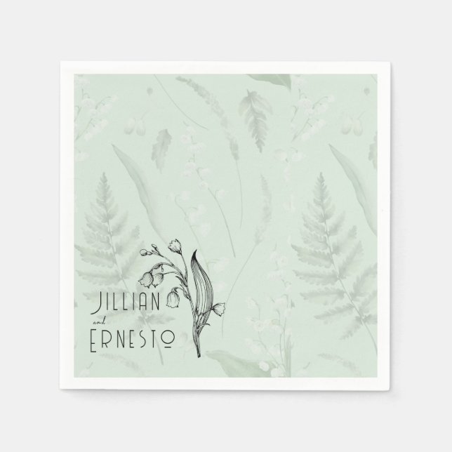 Lily of Valley with Ferns || Soft Green Custom Napkins (Front)