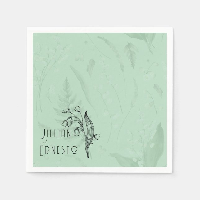 Lily of Valley with Ferns || Soft Green Custom Napkins (Front)