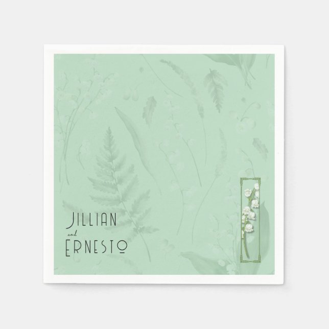 Lily of Valley with Ferns || Soft Green Custom Napkins (Front)