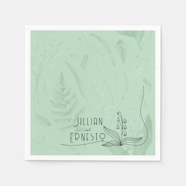 Lily of Valley with Ferns || Soft Green Custom Napkins (Front)