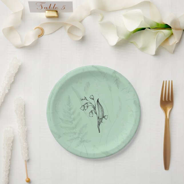 Lily of Valley with Ferns || Soft Green Paper Plates (Wedding)