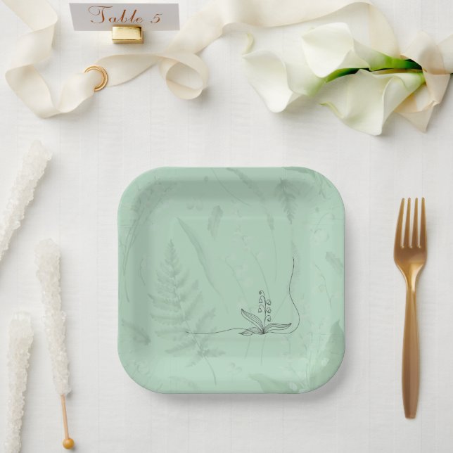 Lily of Valley with Ferns || Soft Green Paper Plates (Wedding)