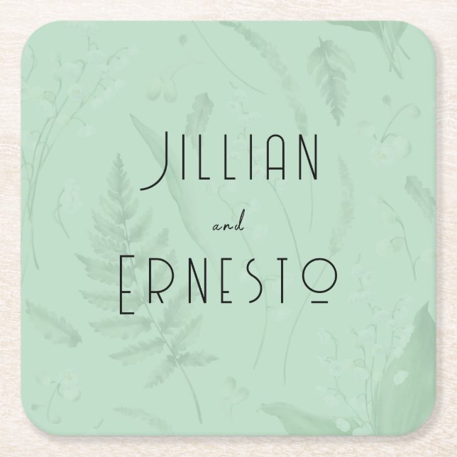Lily of Valley with Ferns || White Custom Square Paper Coaster (Front)