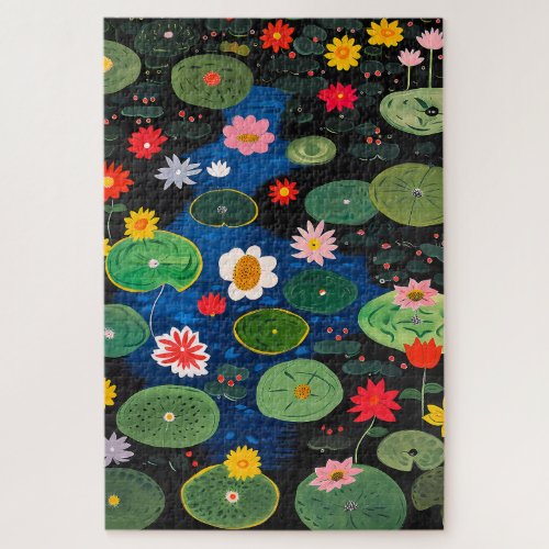 Lily Pad Floating on Water Naive Art Contemporary Jigsaw Puzzle