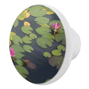 Lily pad Flower Painting Pattern Ceramic Knob