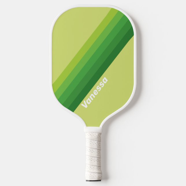 Lily Pad Green Stripes with Name Pickleball Paddle (Front)