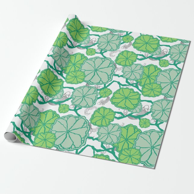Lily Pad Japanese Garden Wrapping Paper (Unrolled)