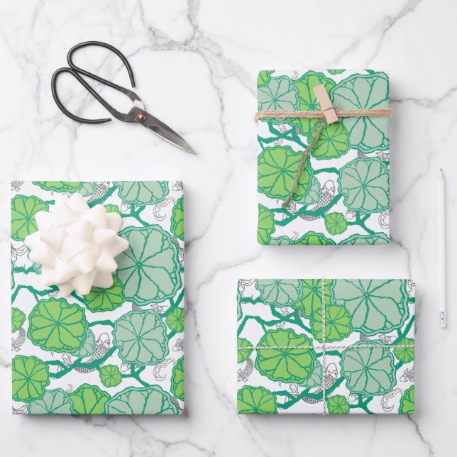 Lily Pad Japanese Garden Wrapping Paper Sheets (Front)
