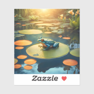 Lily Pad King – Frog Wildlife Art Square Vinyl Sticker