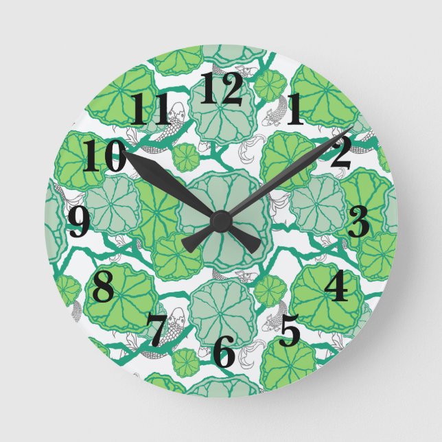 Lily Pad Koi Fish Swimming Pattern Round Clock (Front)