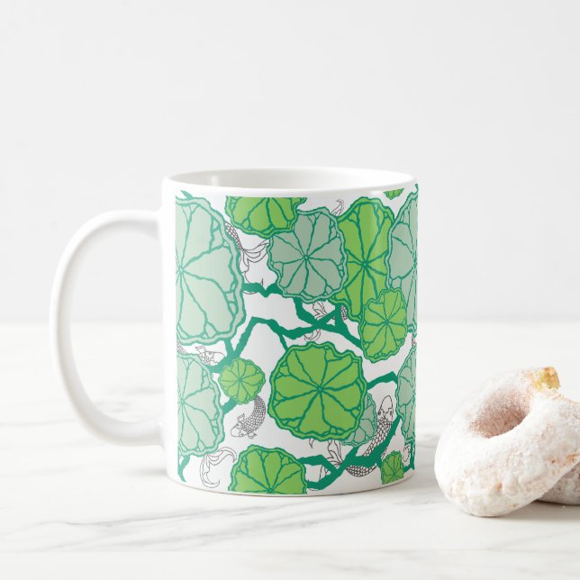 Lily Pad Koi Pond Pattern Coffee Mug (With Donut)