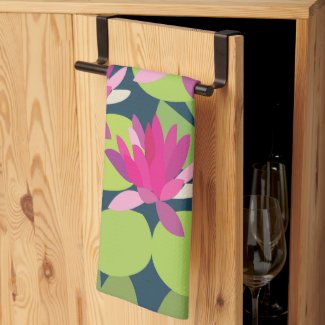 Lily Pad Lilypad Pink Lotus Flowers Floral Kitchen Towel