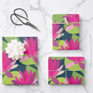 Lily Pad Lilypad Pink Lotus Flowers Floral Wrapping Paper Sheets