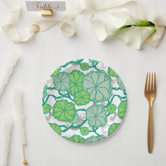 Lily Pad Lotus Pattern Painting Paper Plates (Wedding)