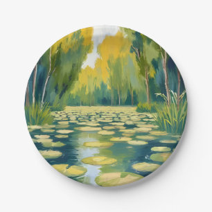 Lily Pad Pond Green Watercolor Nature Paper Plates