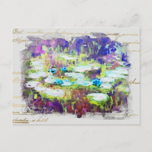  Lily Pads Monet Pond Gold Handwriting AR23   Postcard