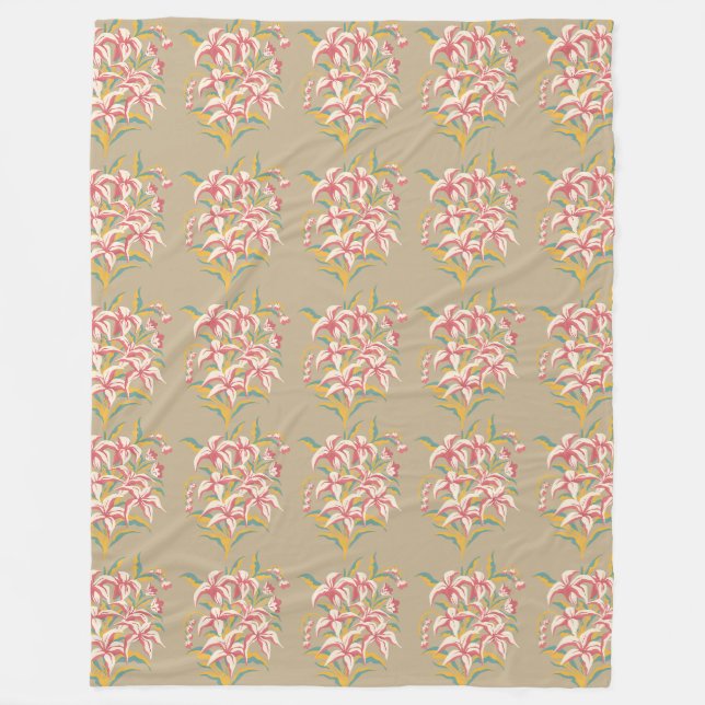 Lily Pattern Repeating Motif Fleece Blanket (Front)