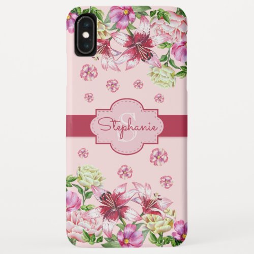 Lily Peony Floral Blush Pink Monogram iPhone XS Max Case