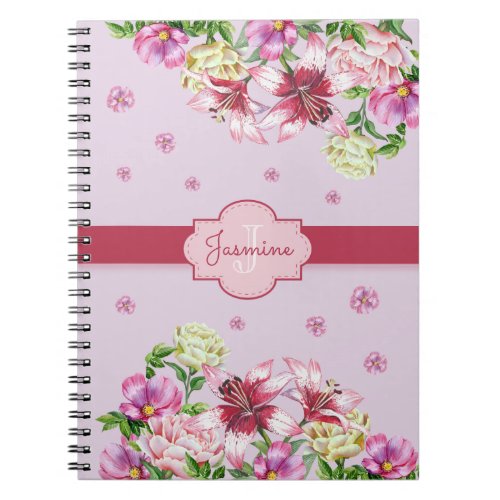 Lily  Peony Floral Purple Notebook