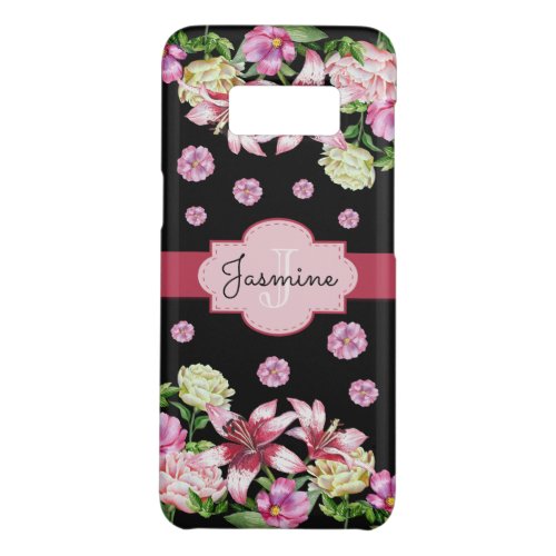 Lily  Peony Monogram Black Case_Mate Samsung Galaxy S8 Case