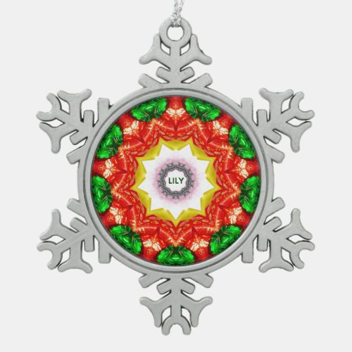 LILY  Personalised Christmas Snowflake Fractal  Snowflake Pewter Christmas Ornament