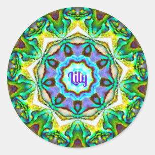 LILY ~ Personalized Paua Shell Fractal ~ Classic Round Sticker