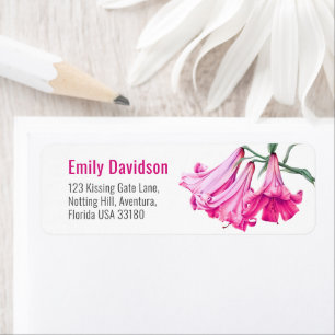 Lily pink floral art wedding return address label