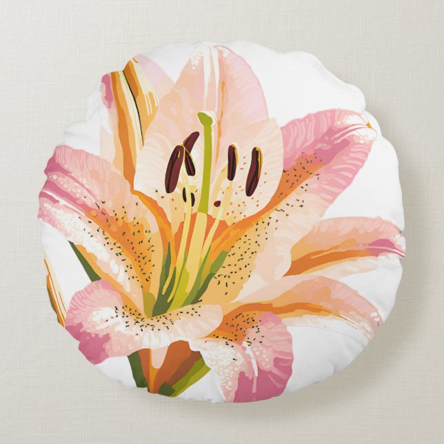 Lily Pink Flower | Beautiful Paint Round Pillow (Front)