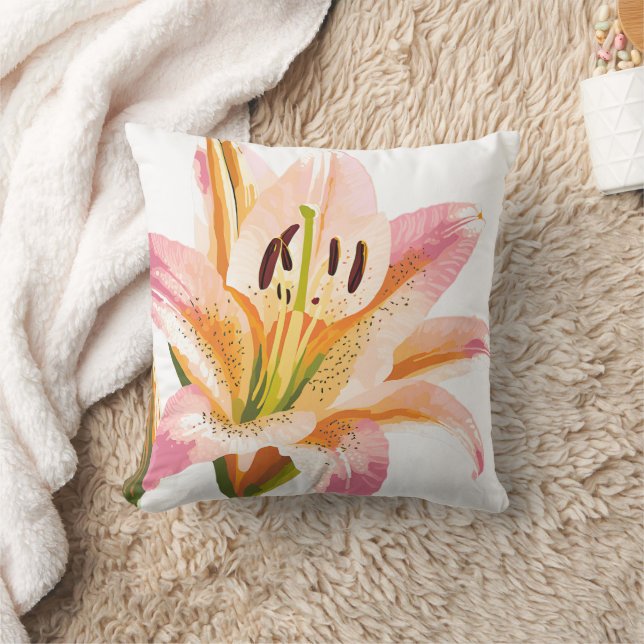 Lily Pink Flower | Beautiful Paint Throw Pillow (Blanket)