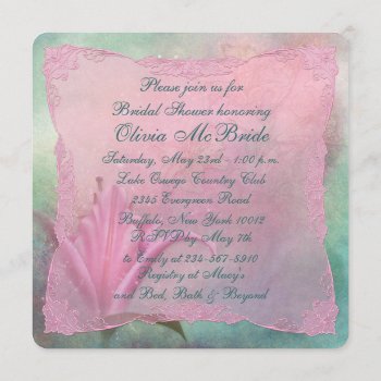 Lily Pink Teal Blue Lily Bridal Shower Invitation by InvitationCentral at Zazzle