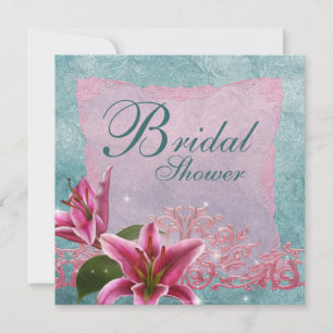Lily Pink Teal Blue Lily Bridal Shower Invitations