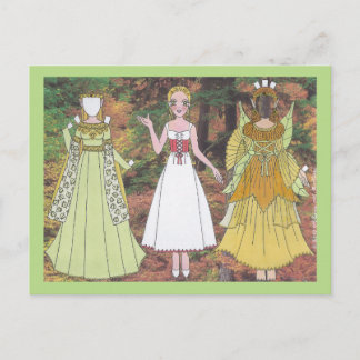 Lily Plays a Woodland Elf Paper Doll Postcard