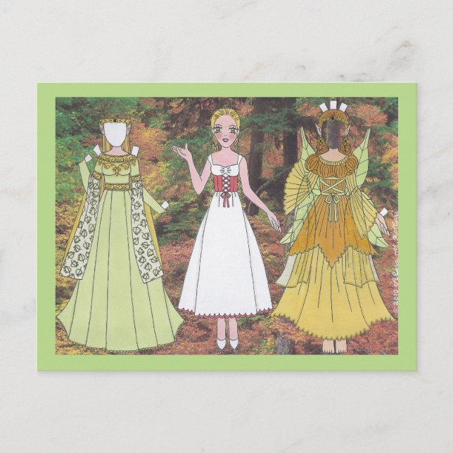 Lily Plays a Woodland Elf Paper Doll Postcard (Front)