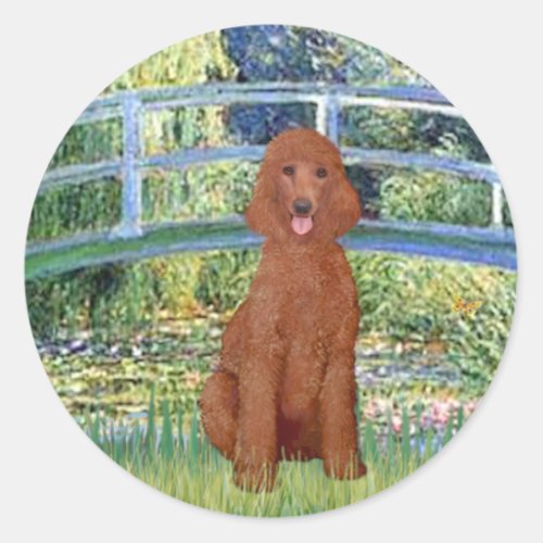 Lily Pond Bridge _ Dark Red Standard Poodle 1 Classic Round Sticker