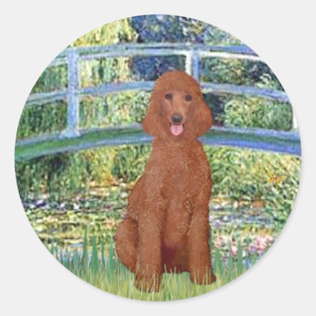 Lily Pond Bridge - Dark Red Standard Poodle #1 Classic Round Sticker (Front)