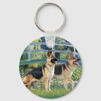 Lily Pond Bridge - Two German Shepherds Keychain