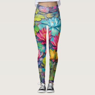 Lily Pond Floral Leggings – Elegant Water Lily