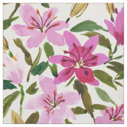 LILY PROLIFERATION Pink Floral Watercolor  Fabric