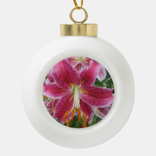 Lily Stargazer Purple Flower Ceramic Ball Christmas Ornament