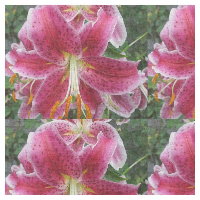 Lily Stargazer Purple Flower Fabric (Close Up)