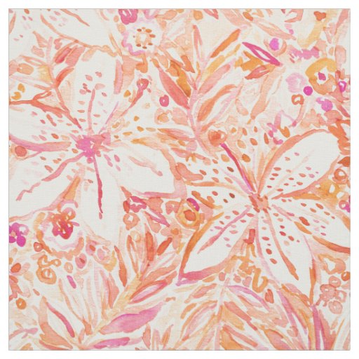 LILY SUNSET Beachy Peach Tropical Floral Fabric